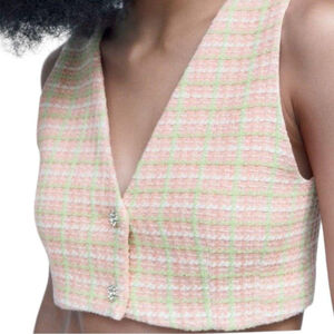 Max Mara Studio Italy Pink Bouclé Tweed Cropped Vest, US 8, Waistcoat
